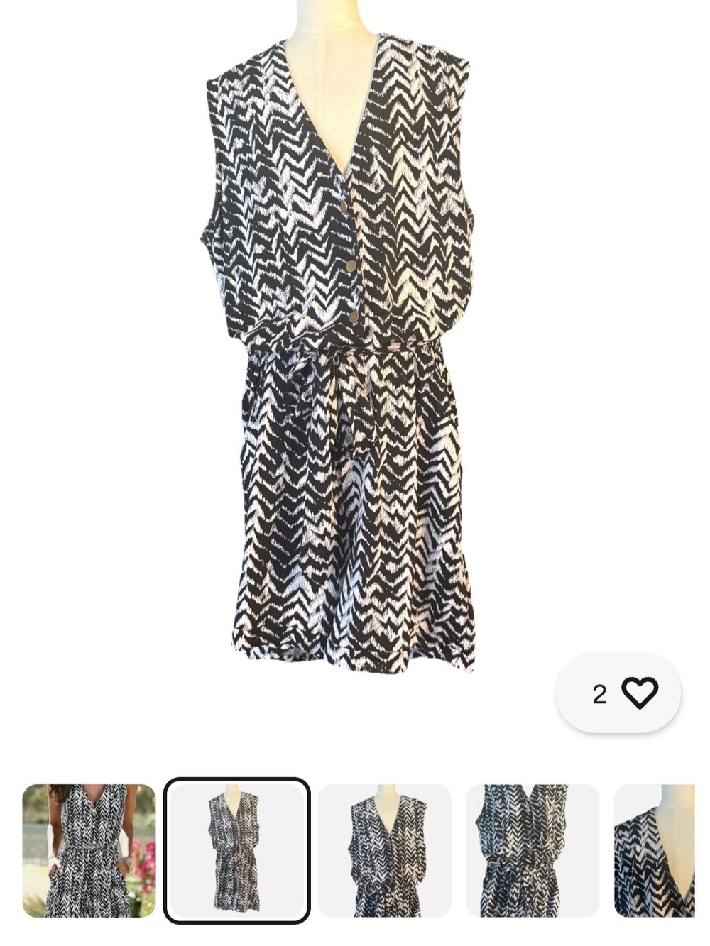 Venus Black & White Sleeveless Printed V-Neck Romper with Tie Waist - Picture 7 of 8